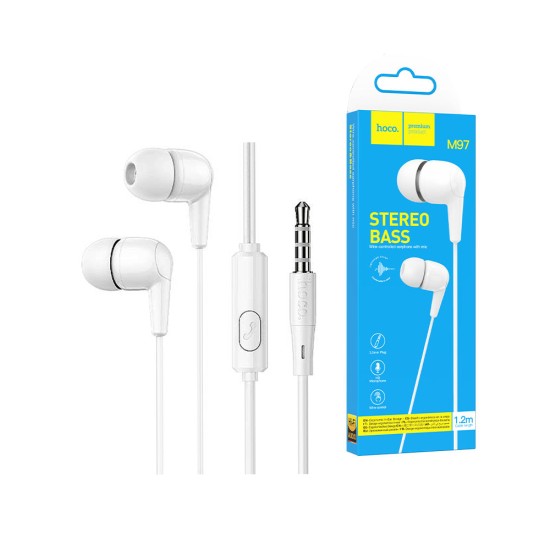 Hoco Earphones M97 Enjoy Original Series with Mic and One-Button control 1.2m 3.5mm White